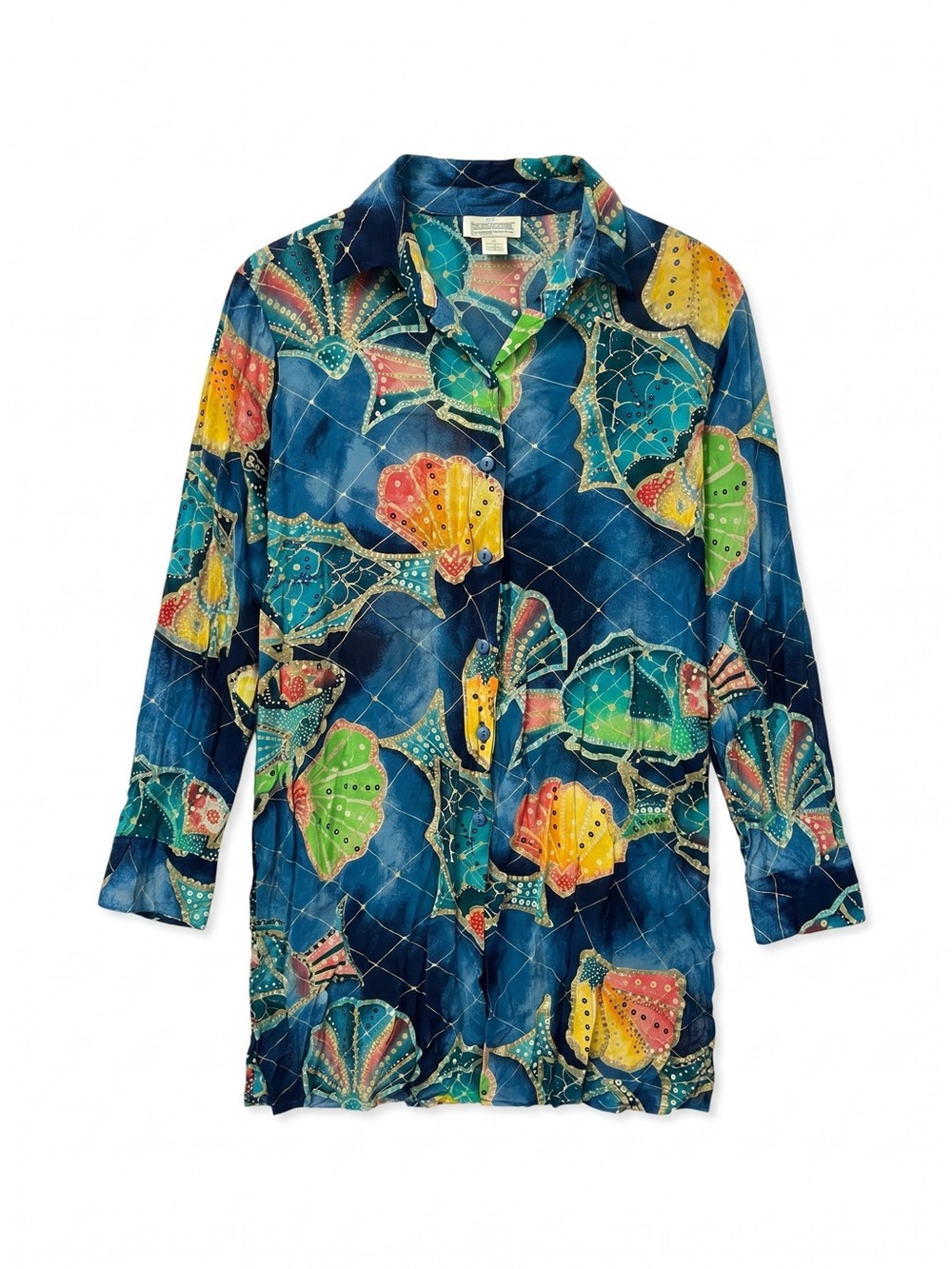 Vintage Gottex Rayon Cover Up Shirt Women's S Blue Button Front Beach Tunic